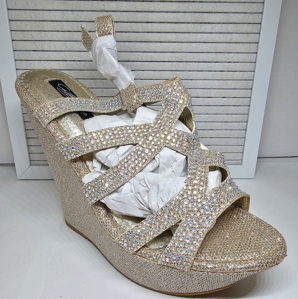 Cathy Din: Dahlia Wedges | Rhinestoned Straps- Blinged Out!!! NWT!! - Picture 10 of 12